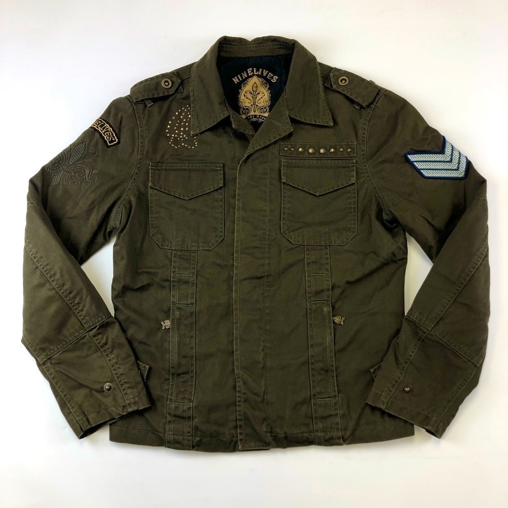 Nine Lives khaki cotton utility grunge mens jacket Medium slim Military RARE